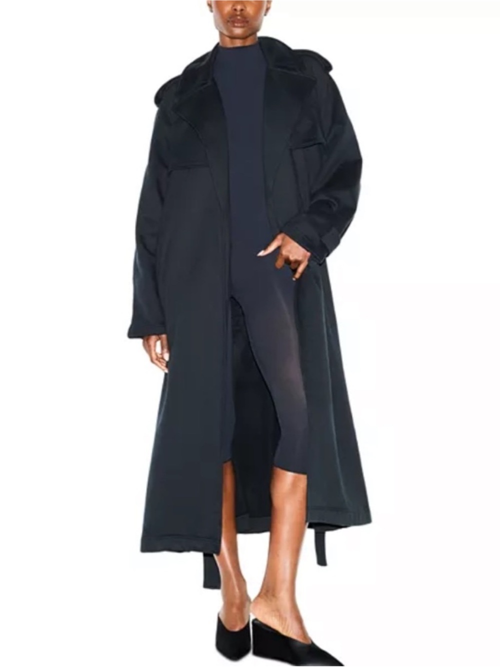 NWOT SKIMS Oversized Boyfriend Fleece Trench Coat in Black Onyx Women’s XS